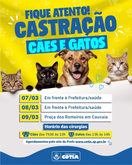 Castramóvel de Cotia estreia atendimento nos dias 7, 8 e 9 de março